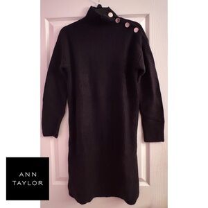 🆕 NWT Ann Taylor Shoulder Button Sweater Dress in Black